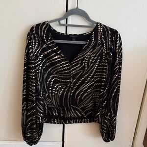 Ann Taylor Factory Black Blouse with Gold Dot Wave Print